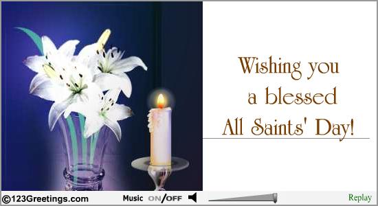 Wishing you a blessed All Saints Day flower pot with candle card