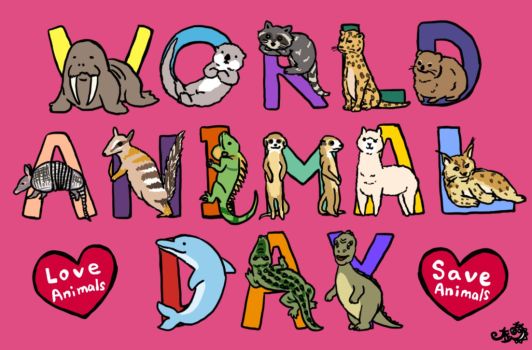 World Animal Day Animals Text Clipart