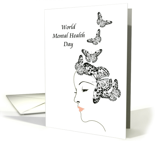 World Mental Health Day Girl Face With Butterflies Greeting Card
