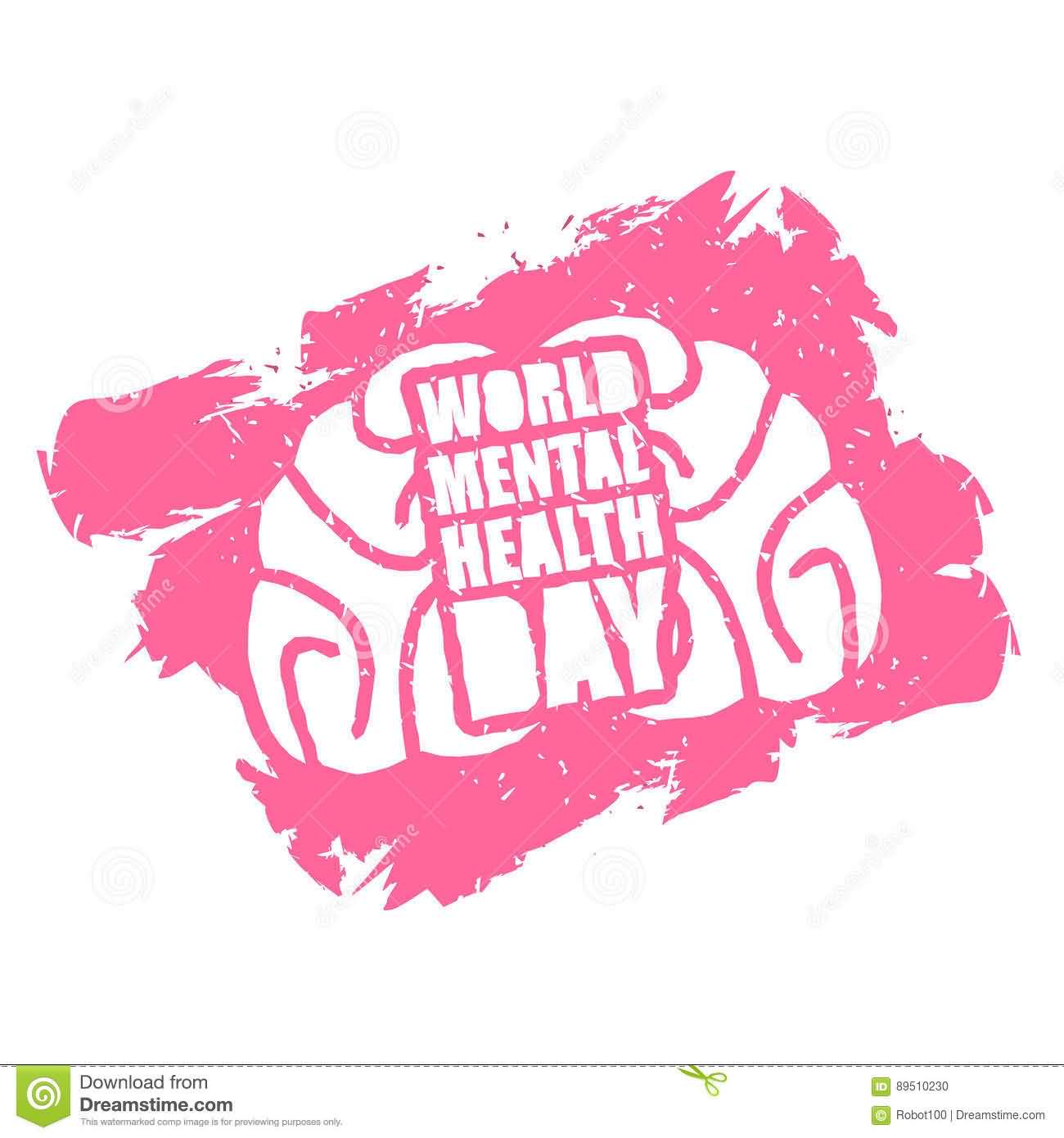 World Mental Health Day Human Brain Pink Emblem