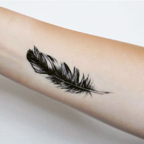 black And White Feather Tattoo On Arm
