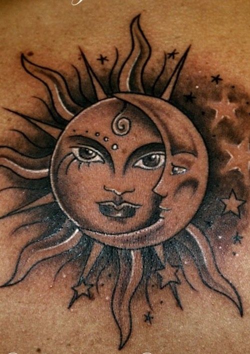half Moon And Sun Tattoo Design idea