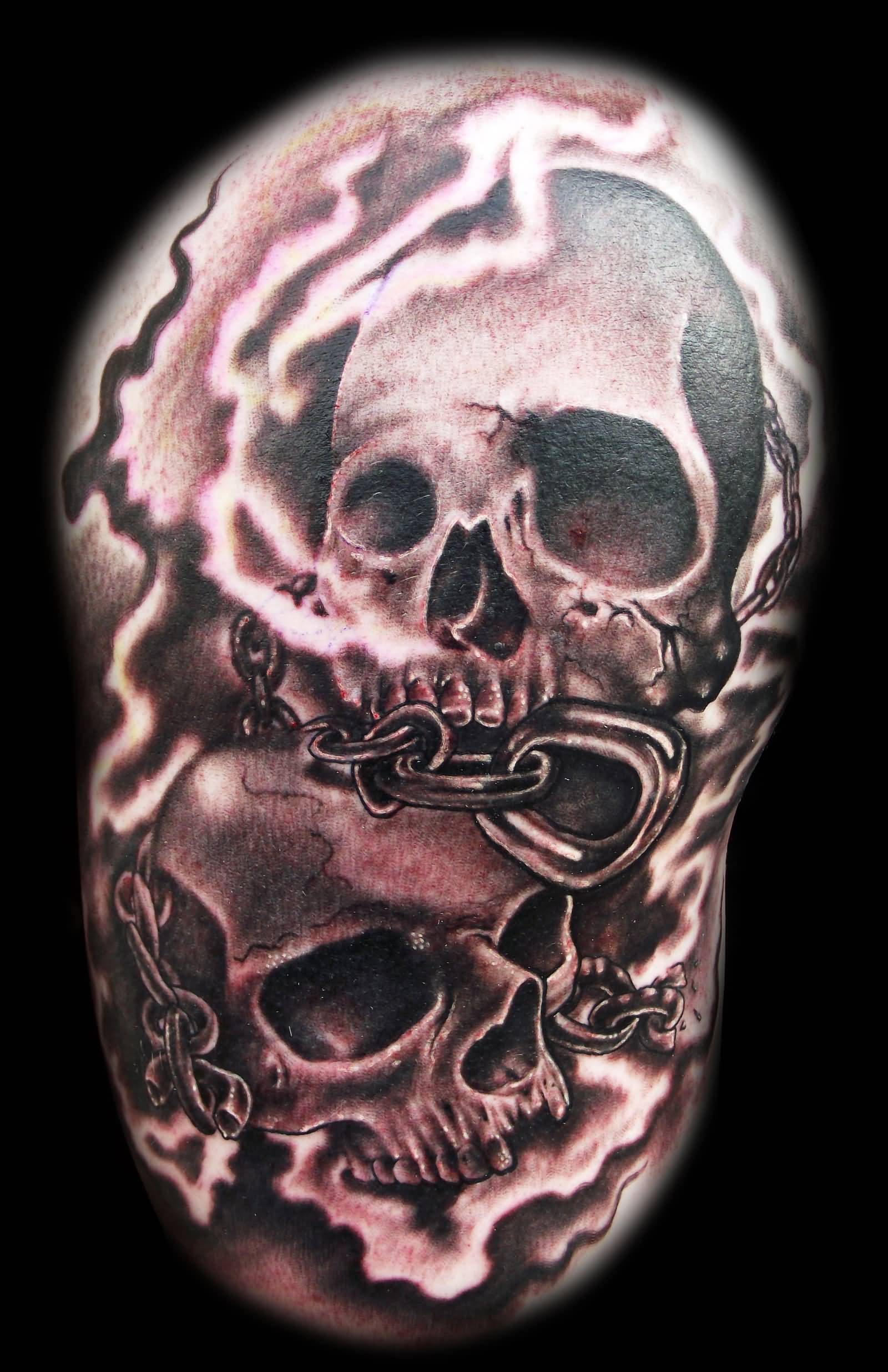 japanese Skull With Chain Tattoo Design
