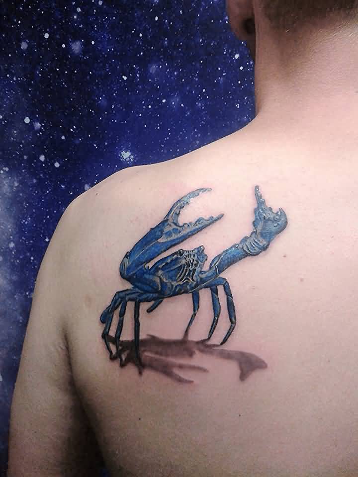 3d Crab Tattoo On Back Shoulder