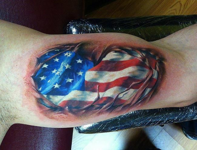 3d USA Flag Tattoo On Bicep