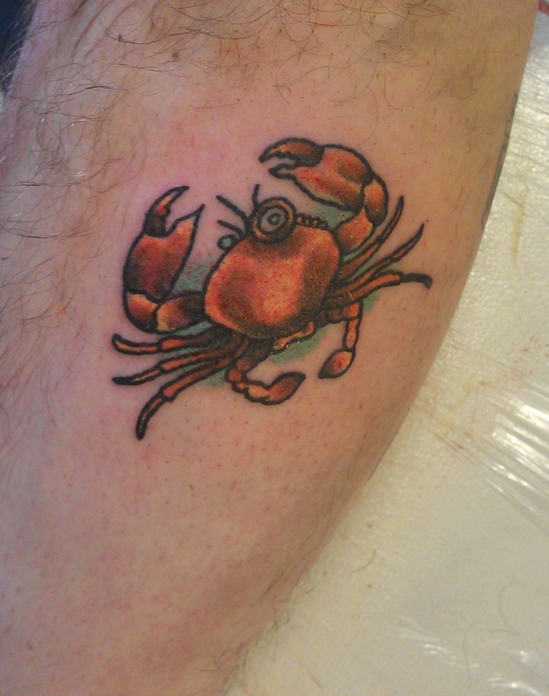 Adorable Crab Tattoo On Leg