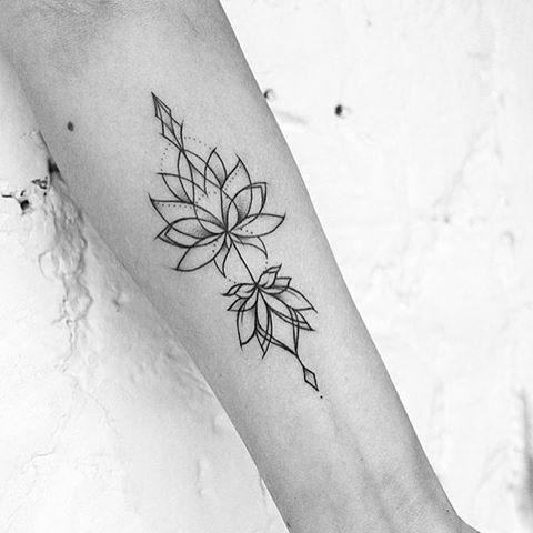 Adorable Geometric Lotus Tattoo On Forearm