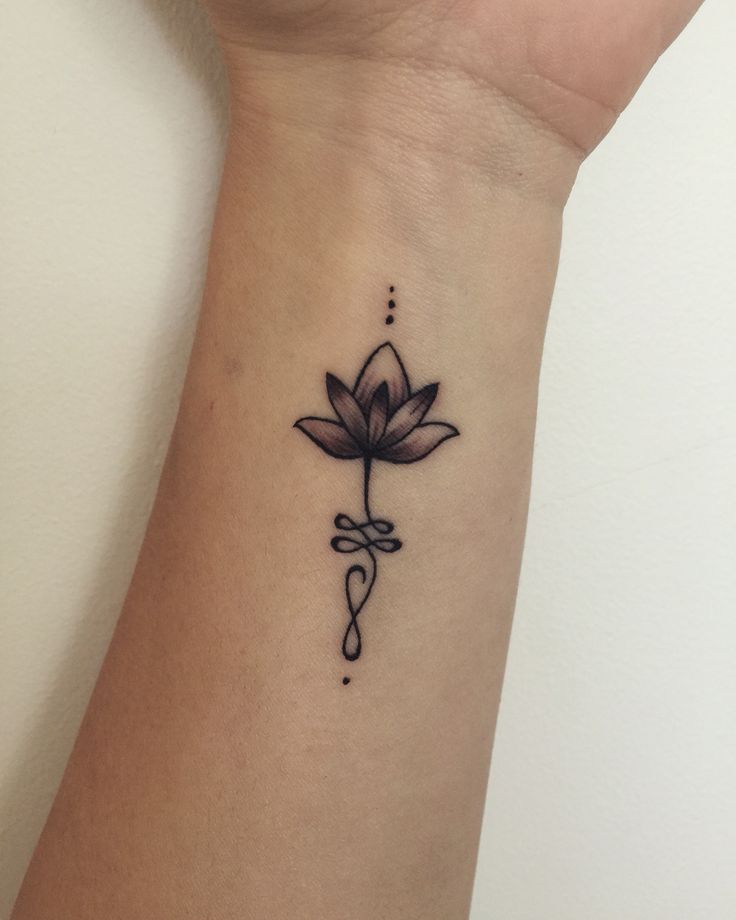 Adorable Lotus And Unalome Tattoo On Wrist