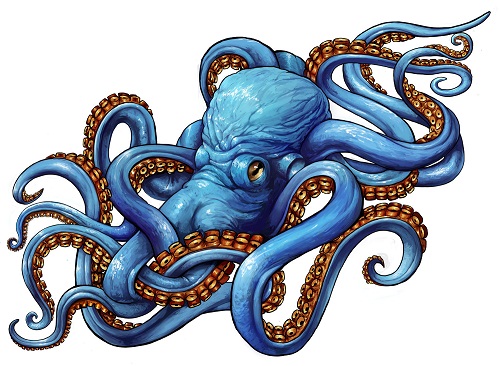 Amazing 3D Blue Octopus Tattoo Design By Alan Mayoral