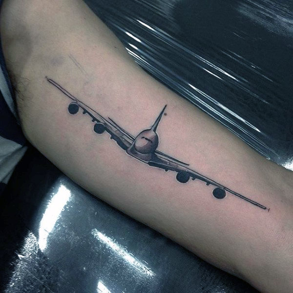 Amazing Flying Airplane Tattoo on Bicep