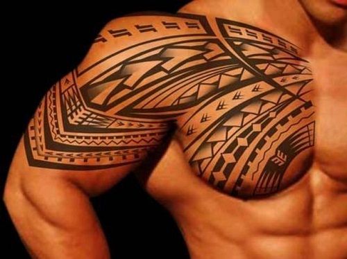 Amazing Polynesian Shoulder and Chest Tattoo