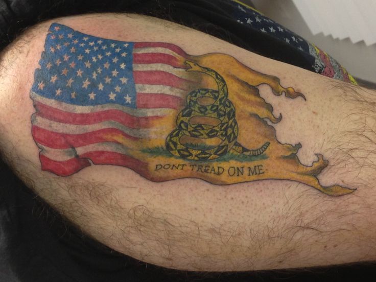 American Flag Fading Into Don’t Tread On Me Tattoo