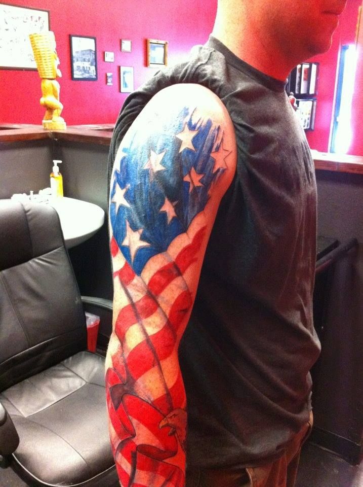 American Flag Tattoo On Full Sleeve For Men