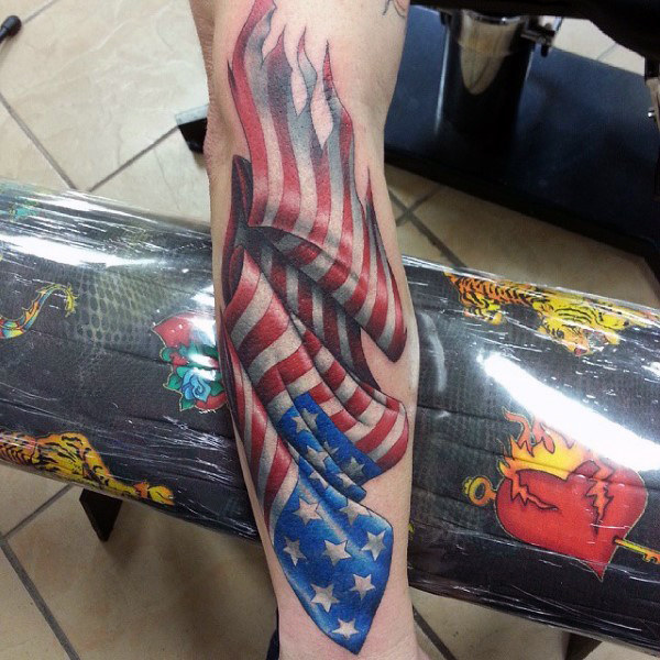 American Waving Flag Tattoo On Forearm