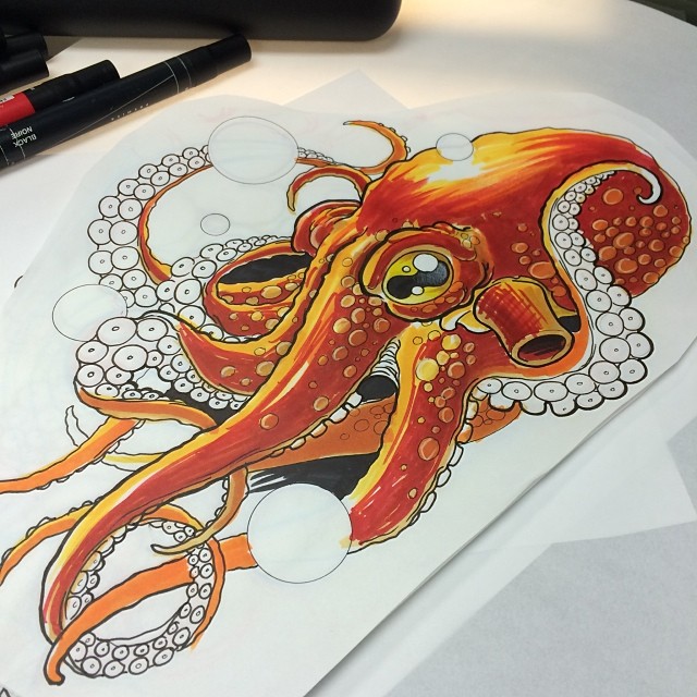 An Orange Sea Monster Octopus Tattoo Design Sample