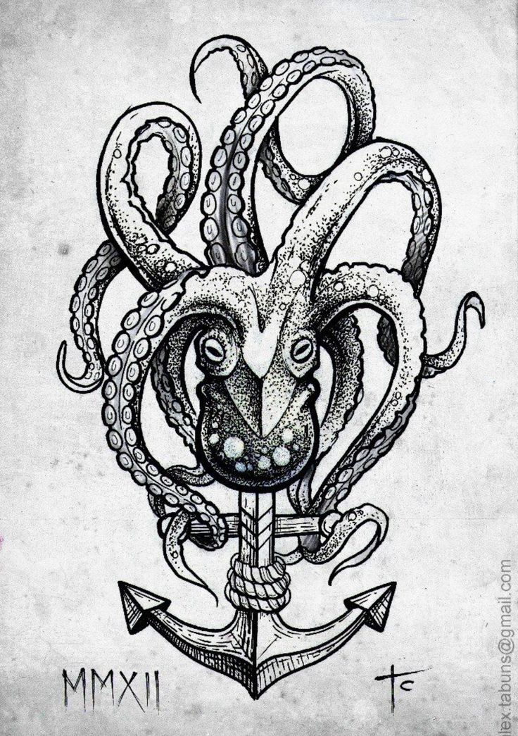 Anchor Octopus-Kraken Old School Tattoo Design