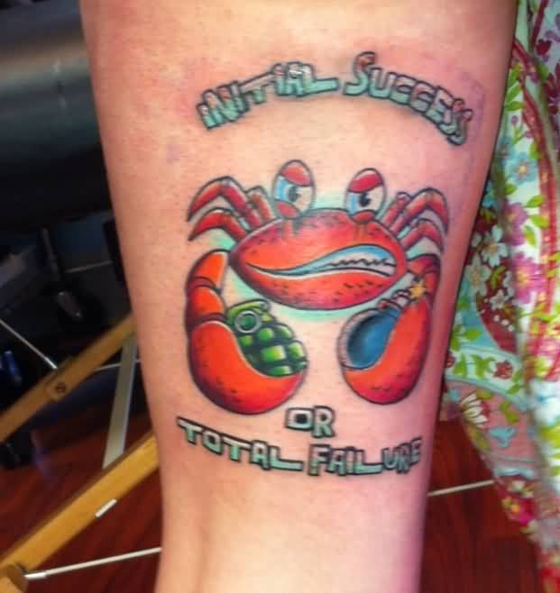 Angry Crab with Bombs And Text Tattoo