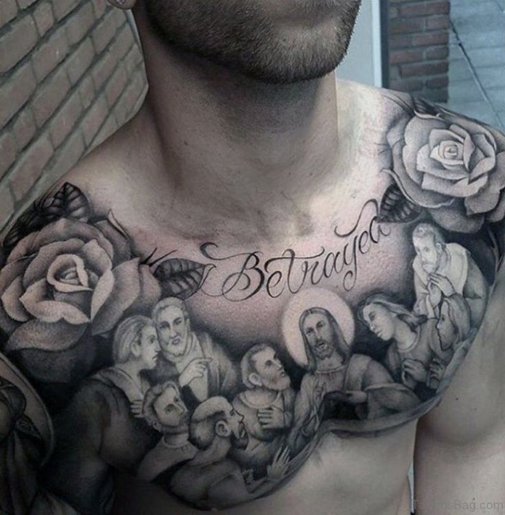 Beautiful Betrayed Christianity Tattoo On Chest