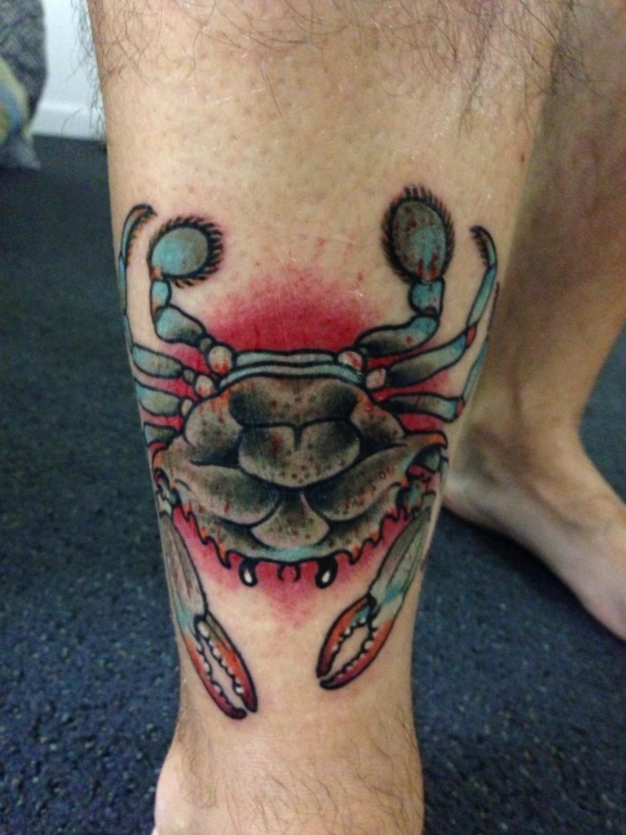 Beautiful Crab Tattoo On Leg