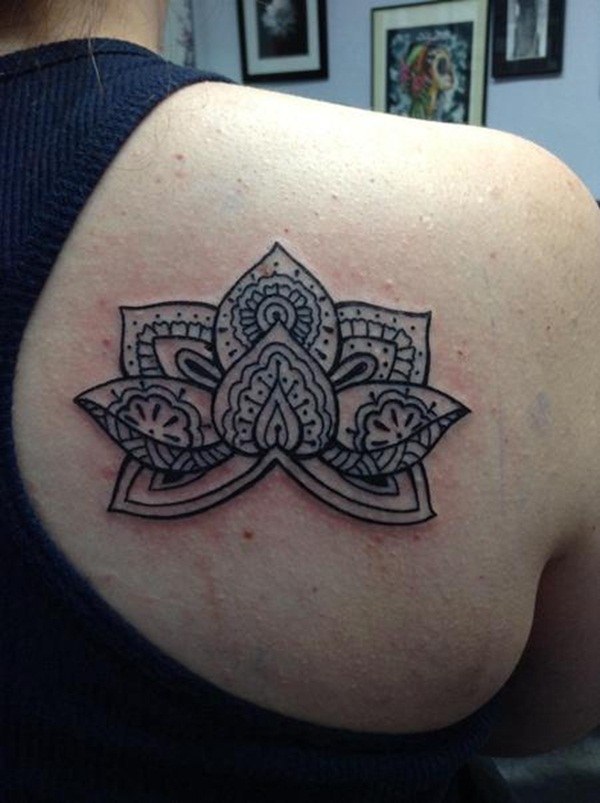 Beautiful Mandala Lotus Flower Tattoo On Back Shoulder