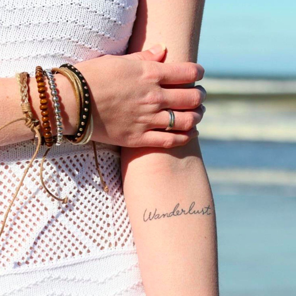Beautiful Wanderlust Travel Tattoo on Arm for Girls