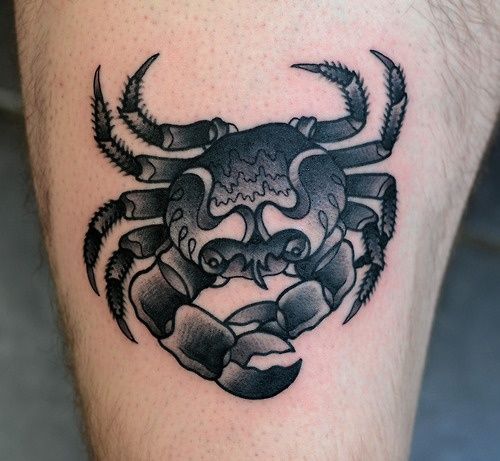 Black And White Traditional Crab Tattoo
