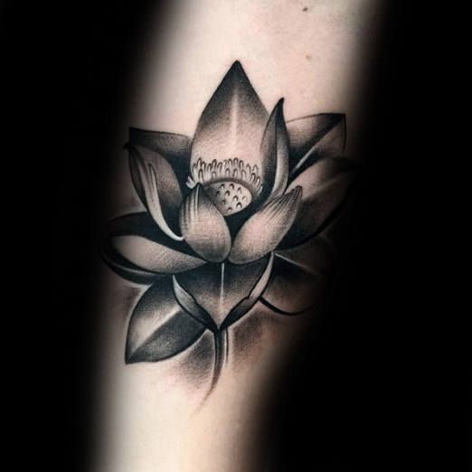 Black And gray Lotus Tattoo Design For Men