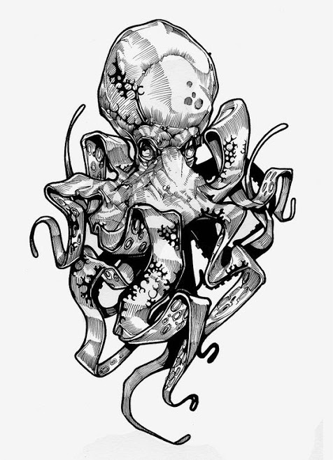 Black & Grey Octopus Tattoo Design By Viktor Miller-Gausa