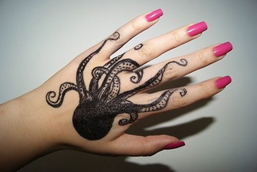 Black Octopus Tattoo on Hand For Girls