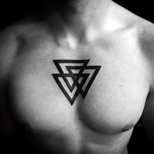 Black Three Intersecting Triangles Tattoo on Chest