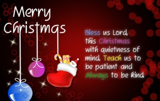 Bless us lord this christmas with quietness of mind teach us to be patient and always to be kind Merry Christmas