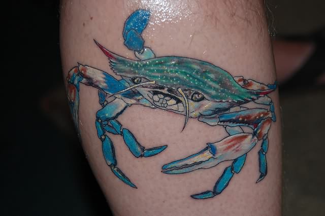 Blue Crab Tattoo On Leg