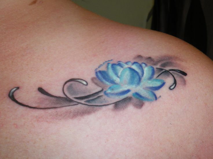 Blue Lotus flower Tattoo Design On Shoulder