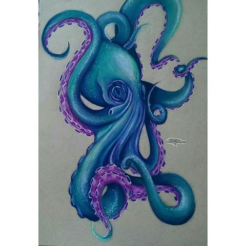 Blue and Purple Octopus Tattoo Design