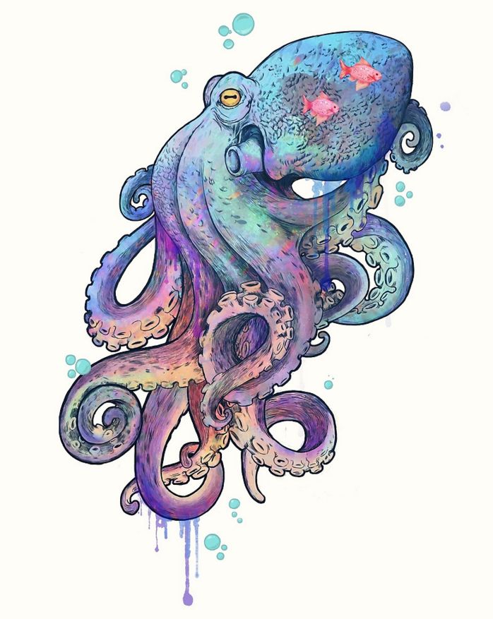 Blue and Violet Octopus Tattoo Design By Laura Graves