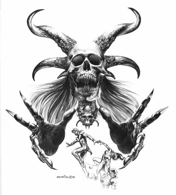 Boris Vallejo Skull And Horns Demon Tattoo Design