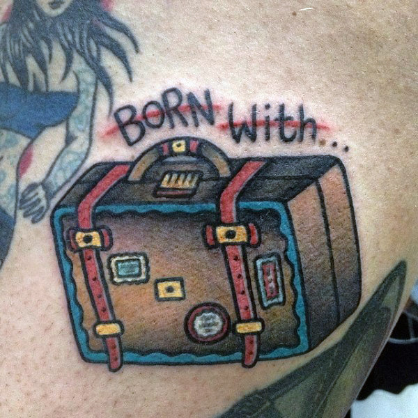Born With Travel Luggage Tattoo For Travel Lovers