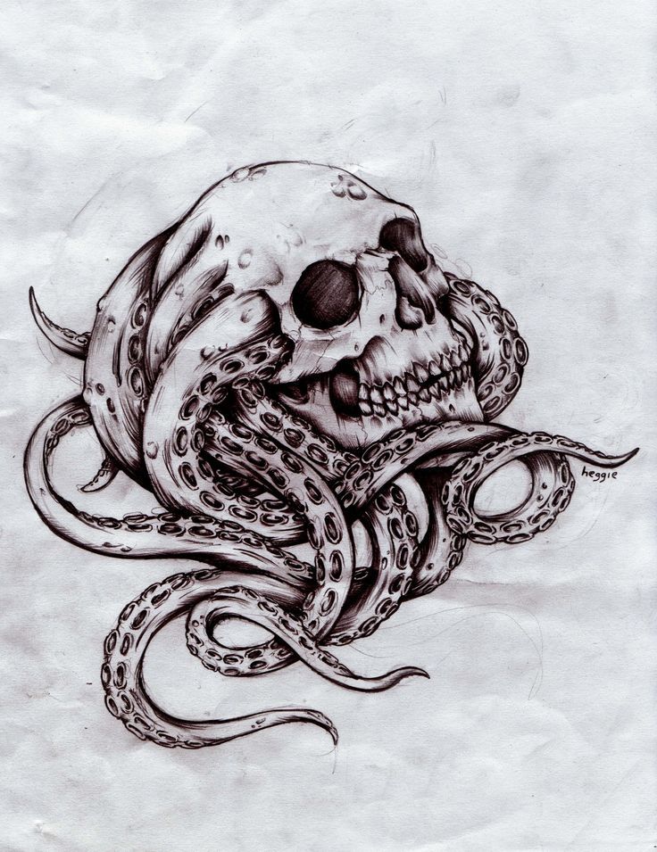 Classic Black Ink Octopus Skull Tattoo Design