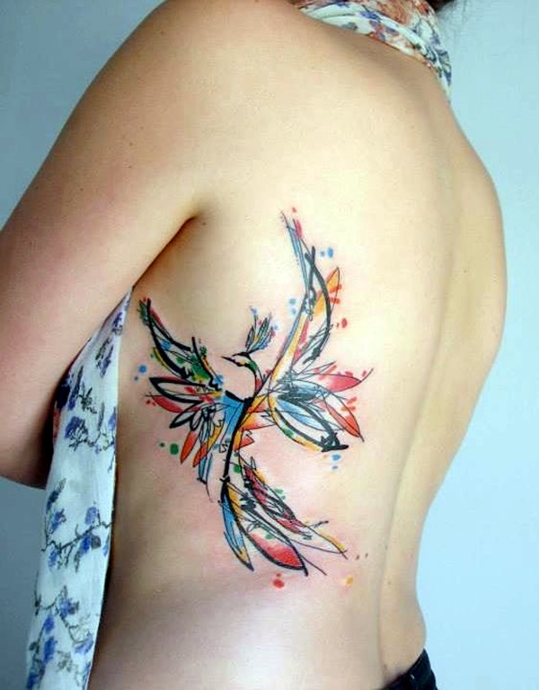 Colorful Phoenix Tattoo On Side Rib cage
