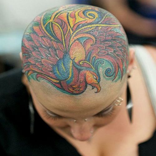 Colorful Phoenix Tattoo On head