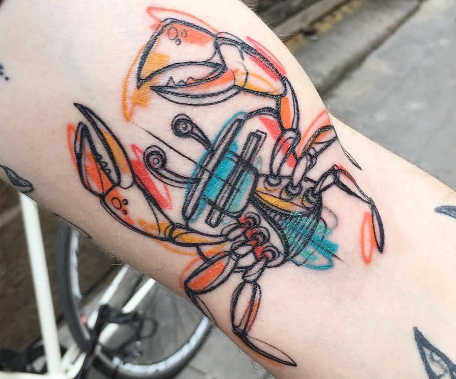 Colorful Sketch Crab Tattoo Desing