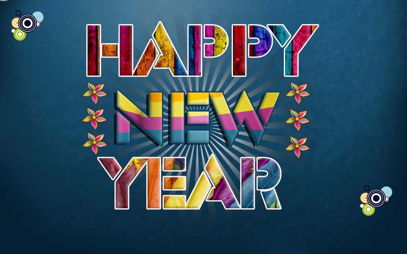Colourful Happy New Year text rays background image