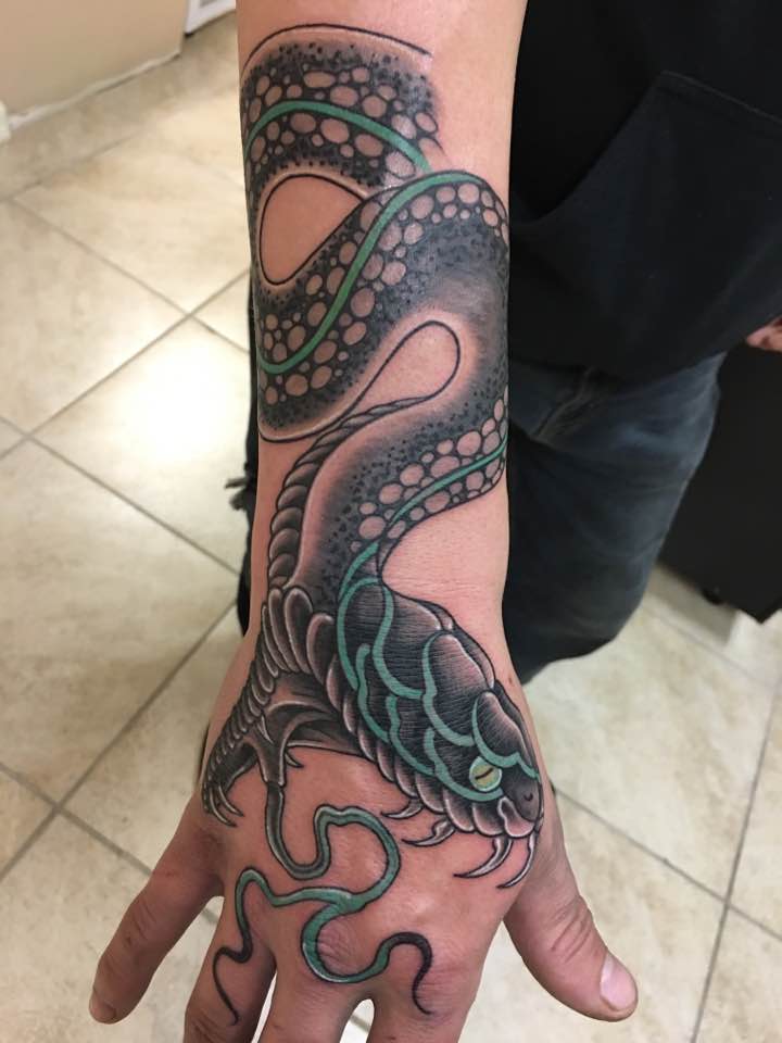 Cool Snake Tattoo On Arm By Zak Schulte