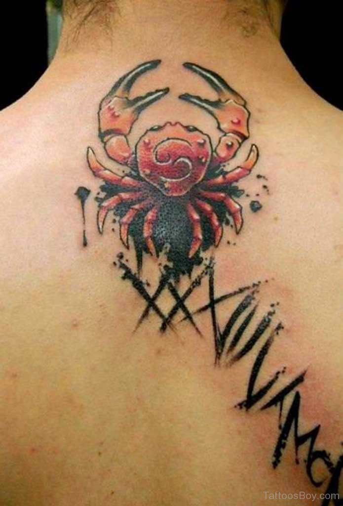 Crab With numeric Numbers Tattoo On back