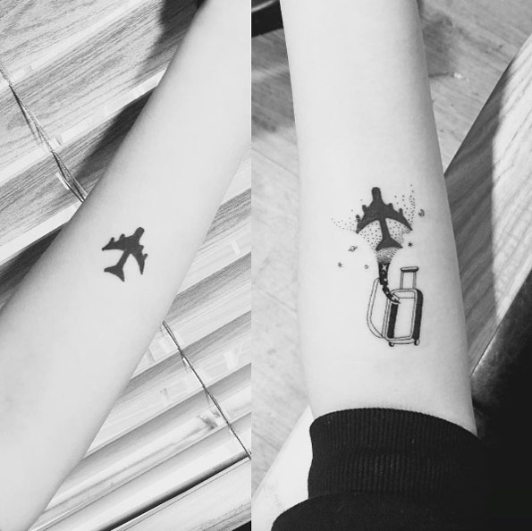 Creative luggage – airplane travel tattoo by Masa
