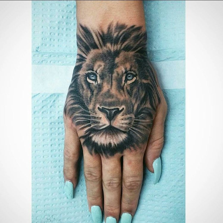 Cute Lion face On Hand