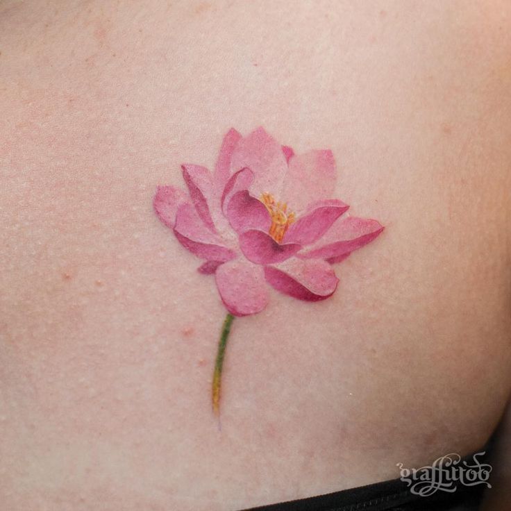 Cute Pink Lotus Tattoo On waist