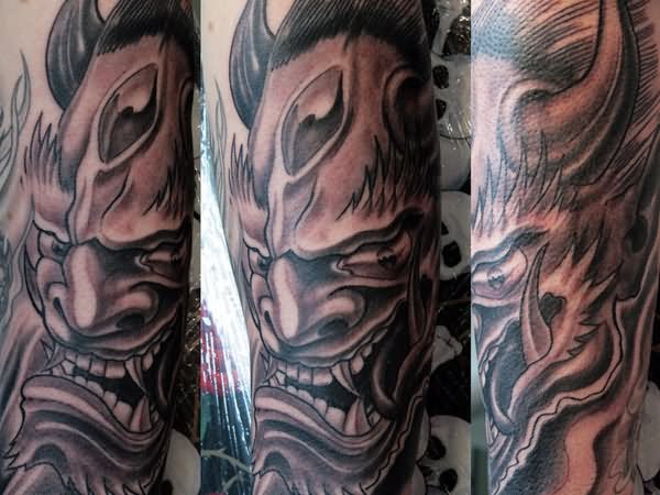 Dark Ink Neo Traditional Demon Tattoo On Sleeve