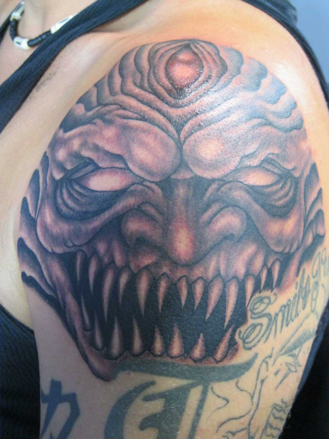 Dark & Scary Demon Tattoo On Shoulder