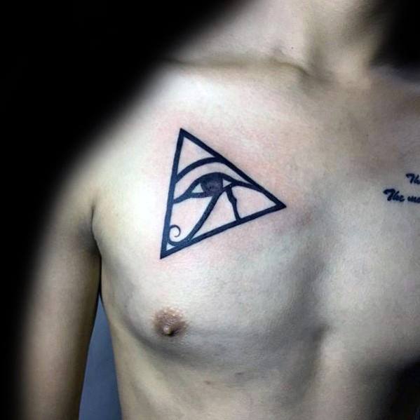 Egyptian Eye Triangle Tattoo on Chest